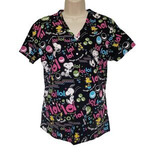 Peanuts Snoopy and Woodstock LOL Scrub Top Sz XS